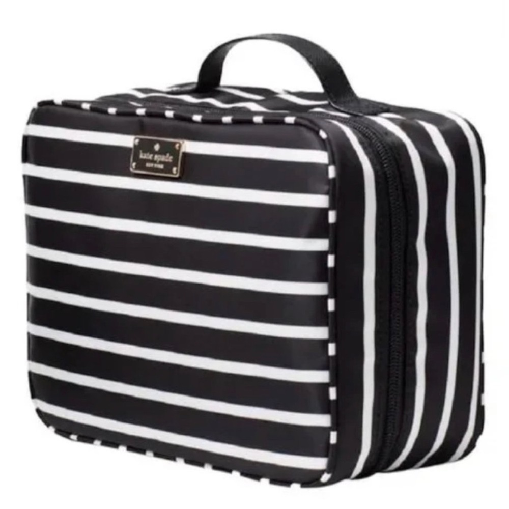 KATE SPADE Wilson Road Black & White French Stripe Travel Cosmetic Bag